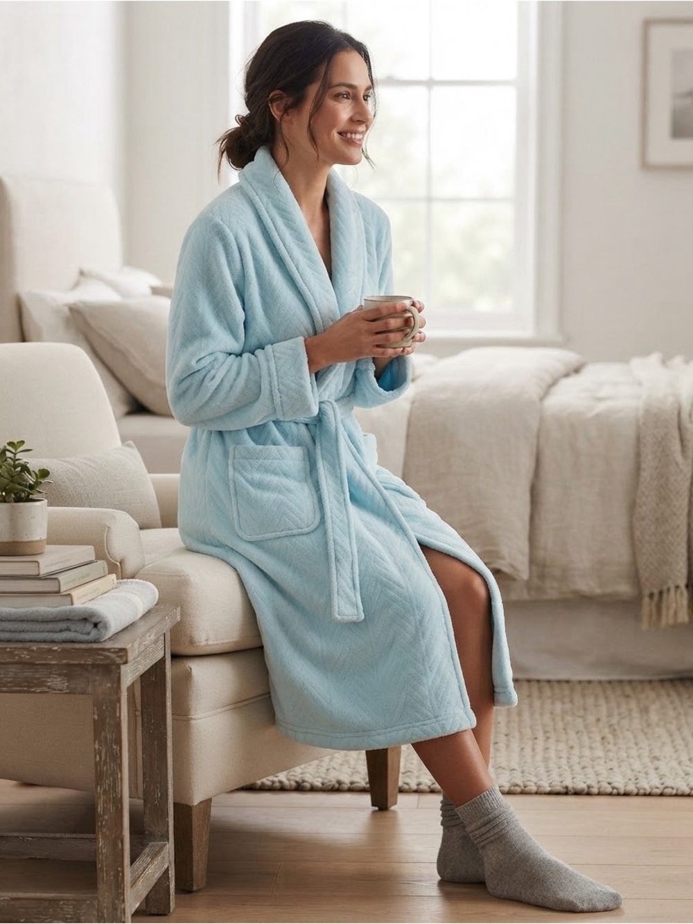 Ralph Lauren Plush Fleece Bathrobe XL Aqua Blue Cozy Spa Loungewear⁠